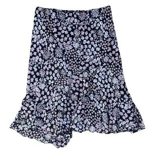 Jolibel Midi Skirt Womens 10 Black Pink Floral Cottagecore Asymmetrical Ruffle